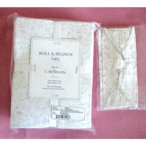 COPY - Boll & BRANCH Baby Organic White Pink Grey Flowers Crib Sheets SET Masks…